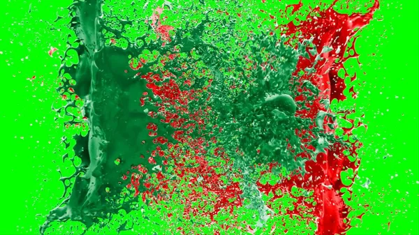 抽象的な背景は 緑の背景にスプラッシュによって強調石灰と赤インクのドロップによって作成されたスプラッシュです — ストック写真