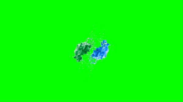 Fondo Abstracto Chapoteo Creado Por Una Gota Tinta Verde Azul — Foto de Stock