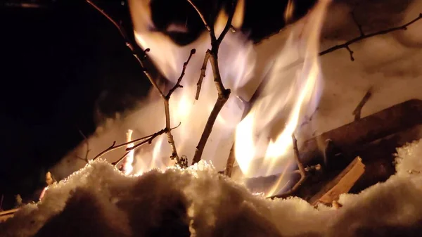 Flammande Eld Brasa Brinner Skogen Konsistensen Brinnande Eld Bränner Torra — Stockfoto