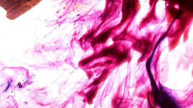 Beyaz arka planda suda hareket eden parlak pembe mürekkep. Suda dönen akrilik mürekkep.