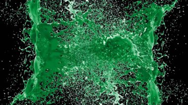 Kireç renkli bir mürekkep damlası tarafından oluşturulan soyut sıçrama arkaplanı, siyah arkaplana vurgulanır