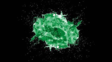 Kireç renkli bir mürekkep damlası tarafından oluşturulan soyut sıçrama arkaplanı, siyah arkaplana vurgulanır