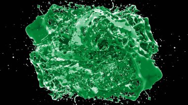 Kireç renkli bir mürekkep damlası tarafından oluşturulan soyut sıçrama arkaplanı, siyah arkaplana vurgulanır