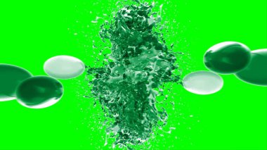 Soyut arkaplan, yeşil arkaplandaki sıçramalarla vurgulanan, limon renkli bir mürekkep damlasından oluşan bir sıçramadır.