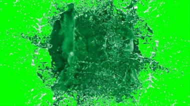 Soyut arkaplan, yeşil arkaplandaki sıçramalarla vurgulanan, limon renkli bir mürekkep damlasından oluşan bir sıçramadır.