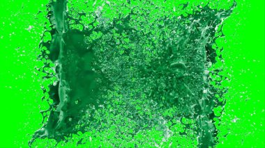 Soyut arkaplan, yeşil arkaplandaki sıçramalarla vurgulanan, limon renkli bir mürekkep damlasından oluşan bir sıçramadır.