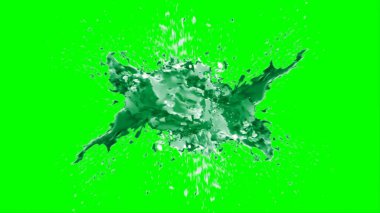 Soyut arkaplan, yeşil arkaplandaki sıçramalarla vurgulanan, limon renkli bir mürekkep damlasından oluşan bir sıçramadır.