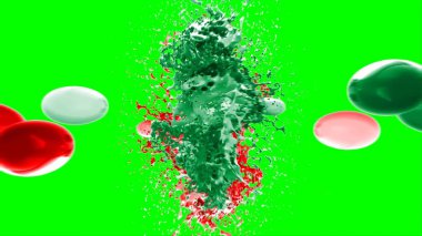 Soyut arkaplan bir damla kireç ve kırmızı mürekkep ile oluşturulan bir sıçramadır, yeşil arka plandaki sıçramalarla vurgulanır.