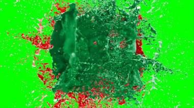 Soyut arkaplan bir damla kireç ve kırmızı mürekkep ile oluşturulan bir sıçramadır, yeşil arka plandaki sıçramalarla vurgulanır.