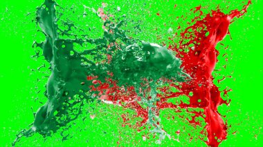 Soyut arkaplan bir damla kireç ve kırmızı mürekkep ile oluşturulan bir sıçramadır, yeşil arka plandaki sıçramalarla vurgulanır.