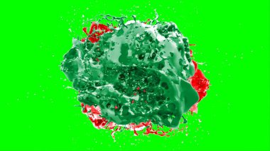 Soyut arkaplan bir damla kireç ve kırmızı mürekkep ile oluşturulan bir sıçramadır, yeşil arka plandaki sıçramalarla vurgulanır.