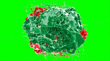 Soyut arkaplan bir damla kireç ve kırmızı mürekkep ile oluşturulan bir sıçramadır, yeşil arka plandaki sıçramalarla vurgulanır.