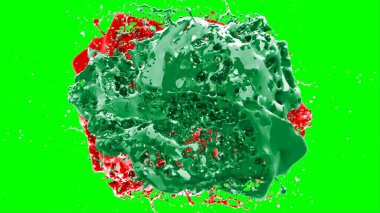 Soyut arkaplan bir damla kireç ve kırmızı mürekkep ile oluşturulan bir sıçramadır, yeşil arka plandaki sıçramalarla vurgulanır.