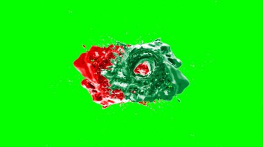 Soyut arkaplan bir damla kireç ve kırmızı mürekkep ile oluşturulan bir sıçramadır, yeşil arka plandaki sıçramalarla vurgulanır.