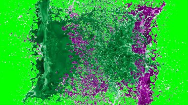 Suluboya tasarımının sanatsal çok renkli unsurları, soyut arkaplan, yeşil arka plandaki sıçramalarla vurgulanan bir damla kireç ve peri mürekkebi tarafından oluşturulan bir sıçramadır.