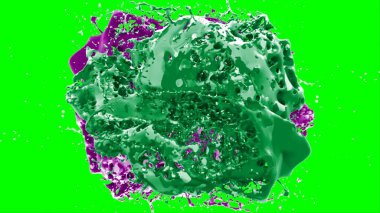 Suluboya tasarımının sanatsal çok renkli unsurları, soyut arkaplan, yeşil arka plandaki sıçramalarla vurgulanan bir damla kireç ve peri mürekkebi tarafından oluşturulan bir sıçramadır.