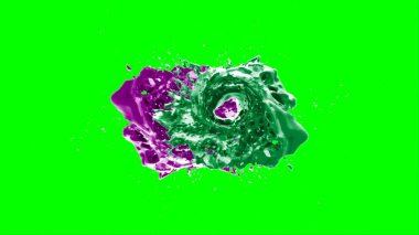 Suluboya tasarımının sanatsal çok renkli unsurları, soyut arkaplan, yeşil arka plandaki sıçramalarla vurgulanan bir damla kireç ve peri mürekkebi tarafından oluşturulan bir sıçramadır.