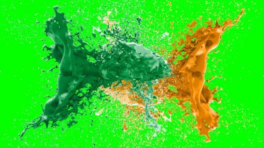 Suluboya tasarımının sanatsal çok renkli unsurları, soyut arkaplan, yeşil arkaplandaki sıçramalarla vurgulanan bir damla kireç ve turuncu mürekkeple oluşturulan bir sıçramadır.