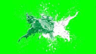 Suluboya tasarımının sanatsal çok renkli unsurları, soyut arkaplan, yeşil arka plandaki sıçramalarla vurgulanan bir damla kireç ve beyaz mürekkeple oluşturulan bir sıçramadır.