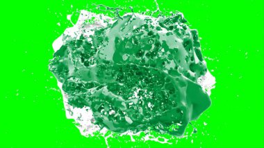 Suluboya tasarımının sanatsal çok renkli unsurları, soyut arkaplan, yeşil arka plandaki sıçramalarla vurgulanan bir damla kireç ve beyaz mürekkeple oluşturulan bir sıçramadır.