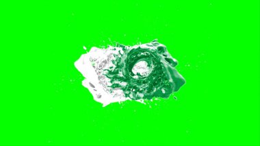 Suluboya tasarımının sanatsal çok renkli unsurları, soyut arkaplan, yeşil arka plandaki sıçramalarla vurgulanan bir damla kireç ve beyaz mürekkeple oluşturulan bir sıçramadır.