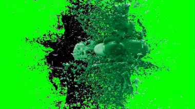 Soyut toz patlamasının hareketi siyah arka planda donmuş yeşil. Siyah zemin üzerindeki toz yeşilinin hareketini durdur. Patlayıcı tozu siyah arkaplanda yeşil
