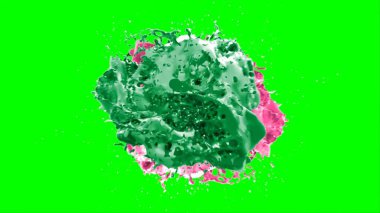 Soyut arkaplan, yeşil arkaplandaki sıçramalarla vurgulanan bir damla yeşil ve pembe mürekkep tarafından oluşturulan bir sıçramadır. Patlayan renkli mürekkebin dondurucu hareketi