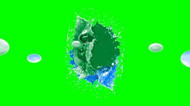 Soyut arkaplan, yeşil arkaplandaki sıçramalarla vurgulanan bir damla yeşil ve mavi mürekkep tarafından oluşturulan bir sıçramadır. Patlayan renkli mürekkebin dondurucu hareketi. Dışavurumculuk tarzında kaotik bir sanat eseri..