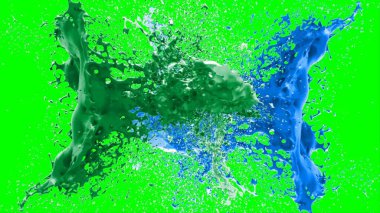 Soyut arkaplan, yeşil arkaplandaki sıçramalarla vurgulanan bir damla yeşil ve mavi mürekkep tarafından oluşturulan bir sıçramadır. Patlayan renkli mürekkebin dondurucu hareketi. Dışavurumculuk tarzında kaotik bir sanat eseri..