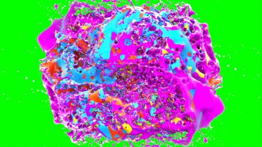 Soyut arkaplan, yeşil arkaplandaki sıçramalarla vurgulanan bir damla kırmızı ve mavi mürekkep tarafından oluşturulan bir sıçramadır. Patlayan renkli mürekkebin dondurucu hareketi. Dışavurumculuk tarzında kaotik bir sanat eseri.