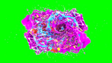 Soyut arkaplan, yeşil arkaplandaki sıçramalarla vurgulanan bir damla kırmızı ve mavi mürekkep tarafından oluşturulan bir sıçramadır. Patlayan renkli mürekkebin dondurucu hareketi. Dışavurumculuk tarzında kaotik bir sanat eseri.