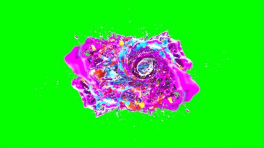 Soyut arkaplan, yeşil arkaplandaki sıçramalarla vurgulanan bir damla kırmızı ve mavi mürekkep tarafından oluşturulan bir sıçramadır. Patlayan renkli mürekkebin dondurucu hareketi. Dışavurumculuk tarzında kaotik bir sanat eseri.