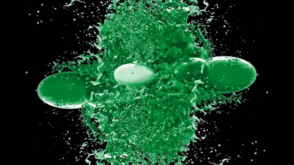 Kireç renkli bir mürekkep damlası tarafından oluşturulan soyut sıçrama arkaplanı, siyah arkaplana vurgulanır