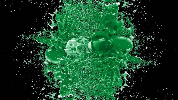 Kireç renkli bir mürekkep damlası tarafından oluşturulan soyut sıçrama arkaplanı, siyah arkaplana vurgulanır