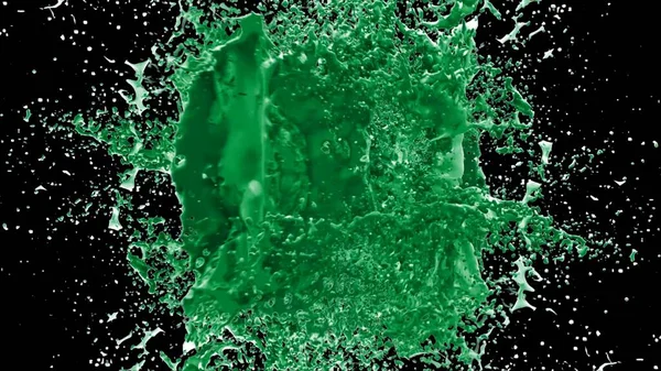 Kireç renkli bir mürekkep damlası tarafından oluşturulan soyut sıçrama arkaplanı, siyah arkaplana vurgulanır