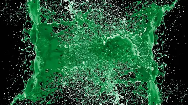 Kireç renkli bir mürekkep damlası tarafından oluşturulan soyut sıçrama arkaplanı, siyah arkaplana vurgulanır