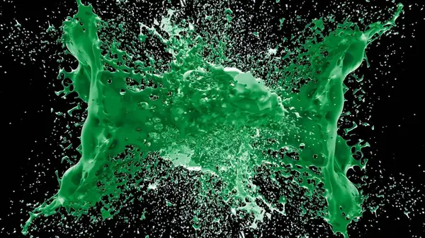 Kireç renkli bir mürekkep damlası tarafından oluşturulan soyut sıçrama arkaplanı, siyah arkaplana vurgulanır