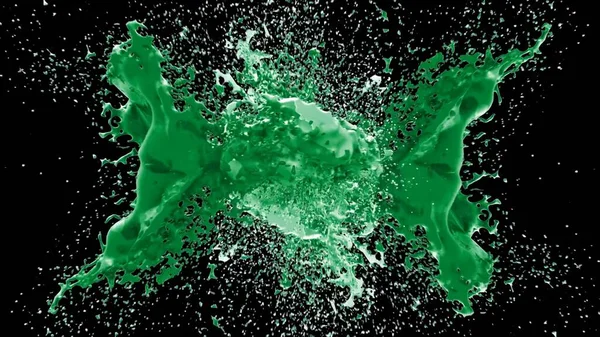 Kireç renkli bir mürekkep damlası tarafından oluşturulan soyut sıçrama arkaplanı, siyah arkaplana vurgulanır