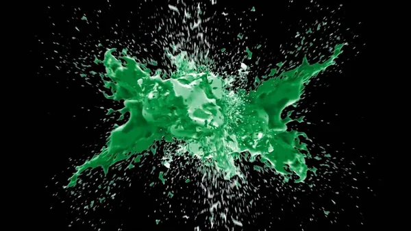 Kireç renkli bir mürekkep damlası tarafından oluşturulan soyut sıçrama arkaplanı, siyah arkaplana vurgulanır