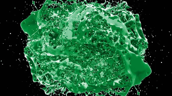 Kireç renkli bir mürekkep damlası tarafından oluşturulan soyut sıçrama arkaplanı, siyah arkaplana vurgulanır