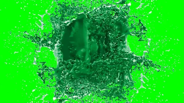 Soyut arkaplan, yeşil arkaplandaki sıçramalarla vurgulanan, limon renkli bir mürekkep damlasından oluşan bir sıçramadır.