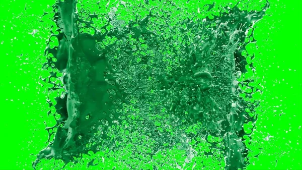 Soyut arkaplan, yeşil arkaplandaki sıçramalarla vurgulanan, limon renkli bir mürekkep damlasından oluşan bir sıçramadır.