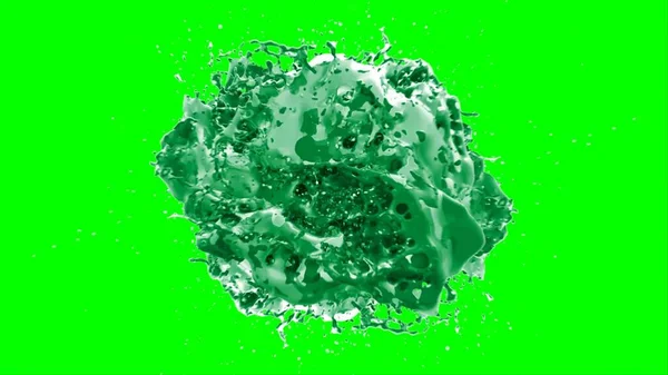 Soyut arkaplan, yeşil arkaplandaki sıçramalarla vurgulanan, limon renkli bir mürekkep damlasından oluşan bir sıçramadır.