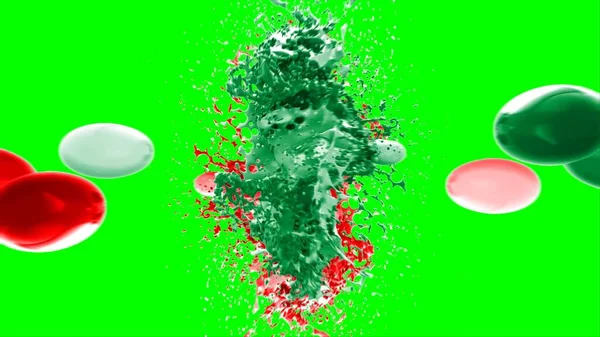 Soyut arkaplan bir damla kireç ve kırmızı mürekkep ile oluşturulan bir sıçramadır, yeşil arka plandaki sıçramalarla vurgulanır.