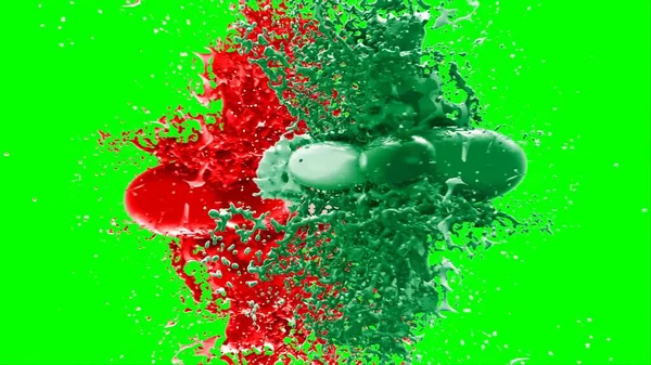 Soyut arkaplan bir damla kireç ve kırmızı mürekkep ile oluşturulan bir sıçramadır, yeşil arka plandaki sıçramalarla vurgulanır.