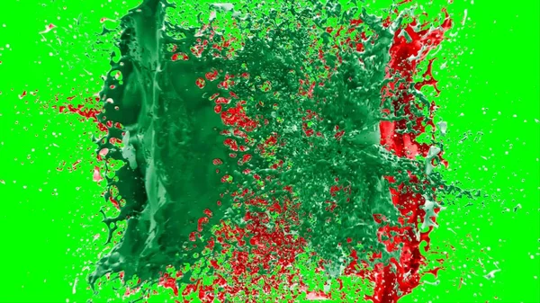 Soyut arkaplan bir damla kireç ve kırmızı mürekkep ile oluşturulan bir sıçramadır, yeşil arka plandaki sıçramalarla vurgulanır.