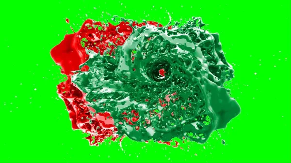 Soyut arkaplan bir damla kireç ve kırmızı mürekkep ile oluşturulan bir sıçramadır, yeşil arka plandaki sıçramalarla vurgulanır.