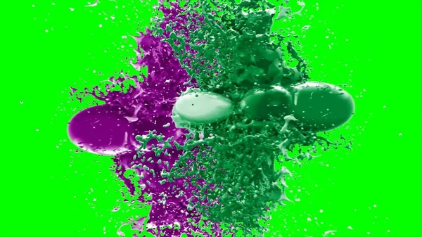 Suluboya tasarımının sanatsal çok renkli unsurları, soyut arkaplan, yeşil arka plandaki sıçramalarla vurgulanan bir damla kireç ve peri mürekkebi tarafından oluşturulan bir sıçramadır.