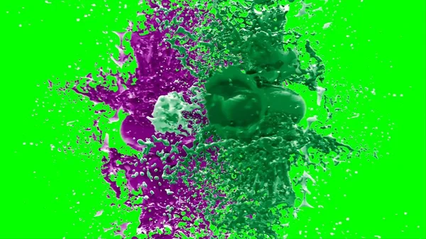 Suluboya tasarımının sanatsal çok renkli unsurları, soyut arkaplan, yeşil arka plandaki sıçramalarla vurgulanan bir damla kireç ve peri mürekkebi tarafından oluşturulan bir sıçramadır.