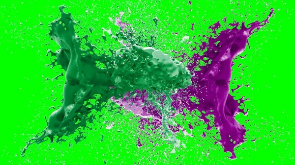 Suluboya tasarımının sanatsal çok renkli unsurları, soyut arkaplan, yeşil arka plandaki sıçramalarla vurgulanan bir damla kireç ve peri mürekkebi tarafından oluşturulan bir sıçramadır.